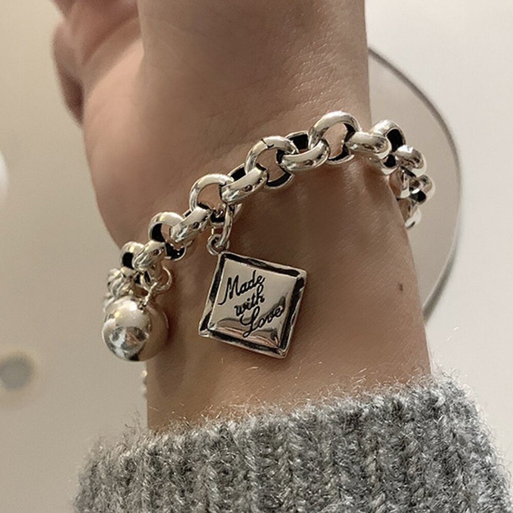 NEW 925 Sterling Silver Chunky Link Chain Ball Bracelet